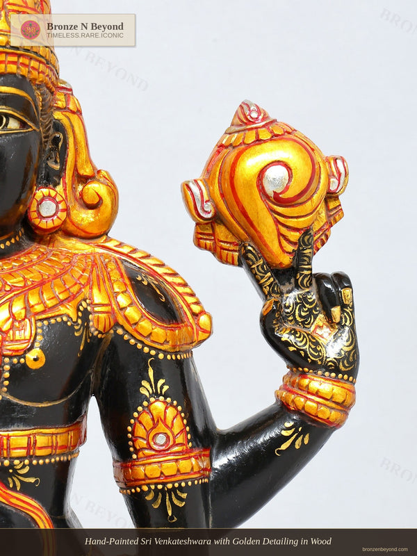 Hand-Painted Sri Venkateshwara with Golden Detailing in Wood