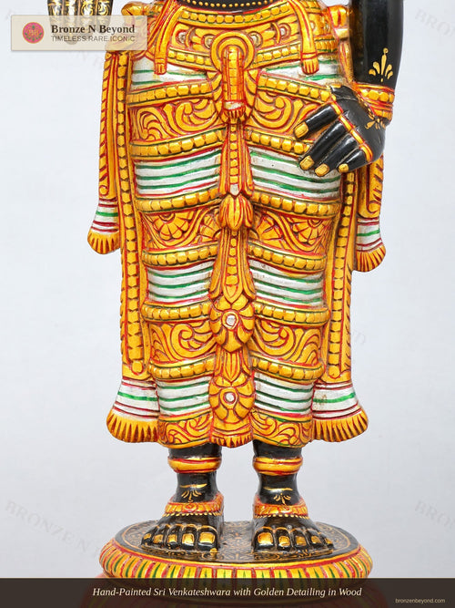 Hand-Painted Sri Venkateshwara with Golden Detailing in Wood