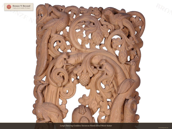 Large Dancing Goddess Saraswat Handcarved Wood Statue