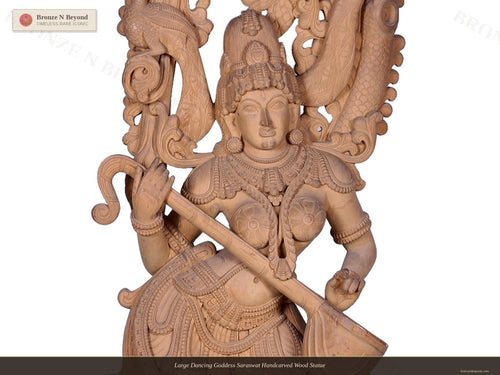 Large Dancing Goddess Saraswat Handcarved Wood Statue