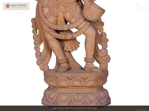 Large Dancing Goddess Saraswat Handcarved Wood Statue