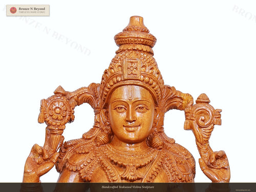 Handcrafted Teakwood Vishnu Sculpture