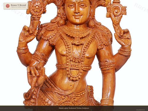 Handcrafted Teakwood Vishnu Sculpture