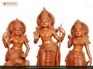 Handcrafted Ram Darbar in Wood - Rama, Sita, Lakshmana and Hanuman Ensemble