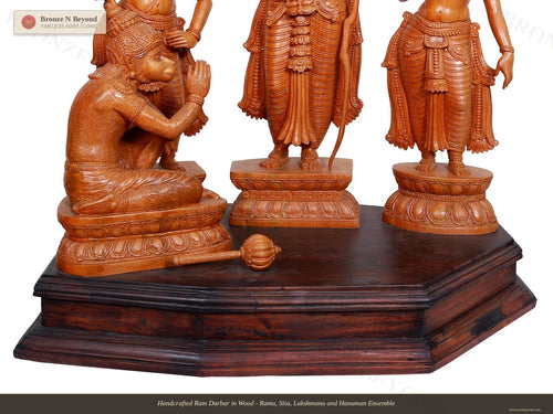 Handcrafted Ram Darbar in Wood - Rama, Sita, Lakshmana and Hanuman Ensemble