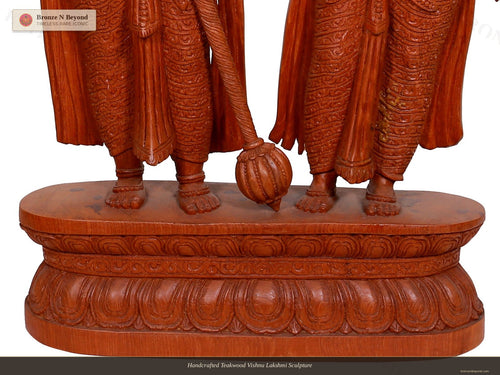 Handcrafted Teakwood Vishnu Lakshmi Sculpture
