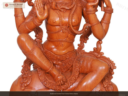 Teakwood Seated Four-Armed Shiva Statue
