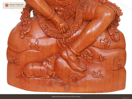 Teakwood Seated Four-Armed Shiva Statue