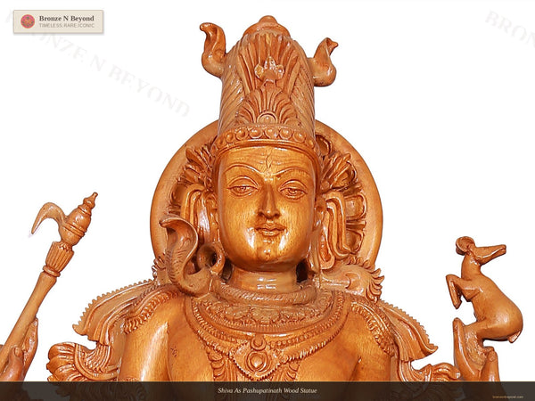 Shiva As Pashupatinath Wood Statue
