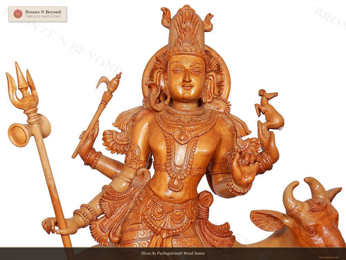 Shiva As Pashupatinath Wood Statue