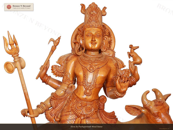 Shiva As Pashupatinath Wood Statue