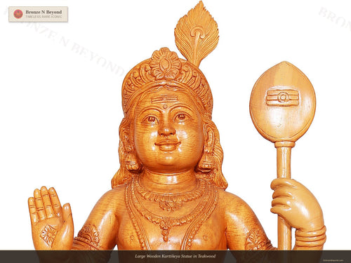 Large Wooden Karttikeya Statue in Teakwood