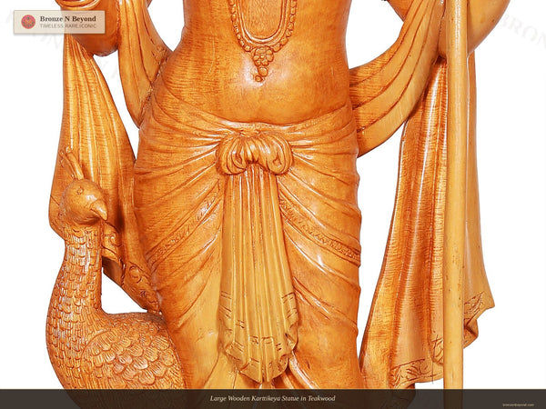 Large Wooden Karttikeya Statue in Teakwood