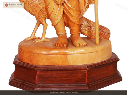Large Wooden Karttikeya Statue in Teakwood