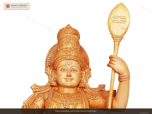 Kumara Kartikeya with Vel and Peacock Wood Statue