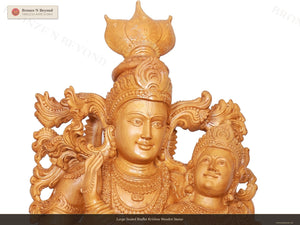 Large Seated Radha Krishna Wooden Statue
