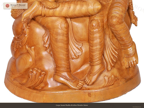 Large Seated Radha Krishna Wooden Statue