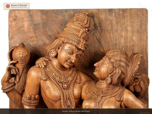 Wooden Vishnu Lakshmi Wall Panel