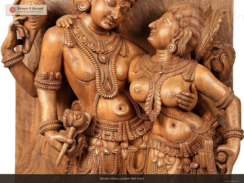 Wooden Vishnu Lakshmi Wall Panel