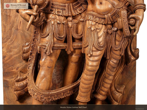 Wooden Vishnu Lakshmi Wall Panel