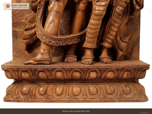 Wooden Vishnu Lakshmi Wall Panel