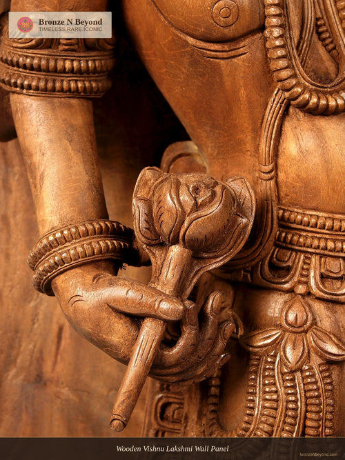 Wooden Vishnu Lakshmi Wall Panel
