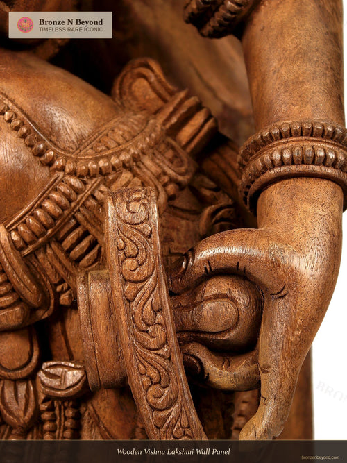 Wooden Vishnu Lakshmi Wall Panel