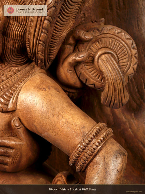 Wooden Vishnu Lakshmi Wall Panel