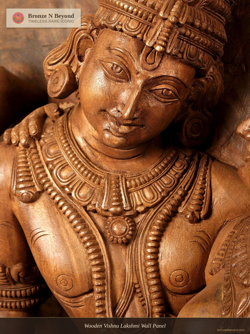 Wooden Vishnu Lakshmi Wall Panel