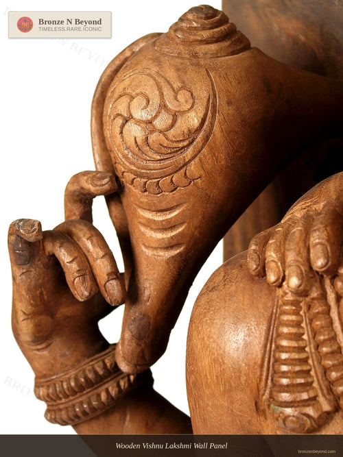 Wooden Vishnu Lakshmi Wall Panel
