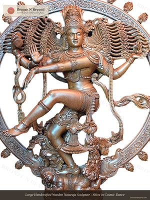 Large Handcrafted Wooden Nataraja Sculpture - Shiva in Cosmic Dance