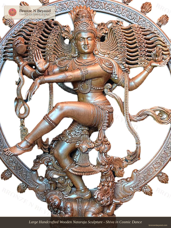 Large Handcrafted Wooden Nataraja Sculpture - Shiva in Cosmic Dance