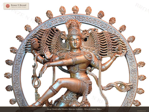 Large Handcrafted Wooden Nataraja Sculpture - Shiva in Cosmic Dance