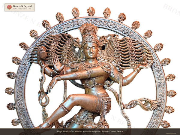 Large Handcrafted Wooden Nataraja Sculpture - Shiva in Cosmic Dance