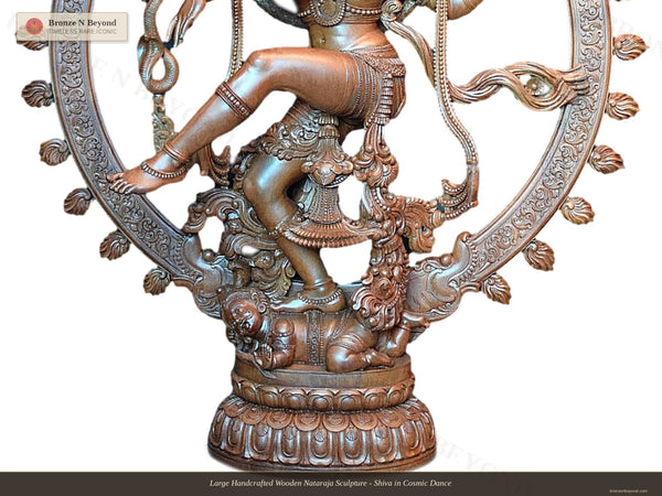 Large Handcrafted Wooden Nataraja Sculpture - Shiva in Cosmic Dance