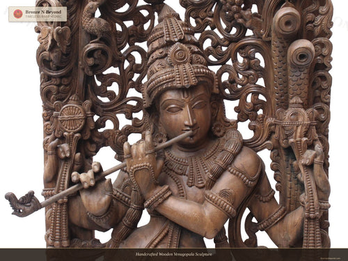Handcrafted Wooden Venugopala Sculpture