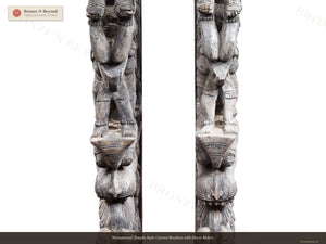 Monumental Temple-Style Carved Brackets with Horse Riders