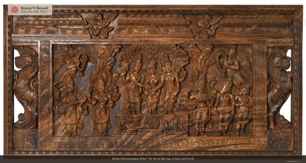 Kalyansundaram Marriage Scene of Shiva Parvati Wooden Panel