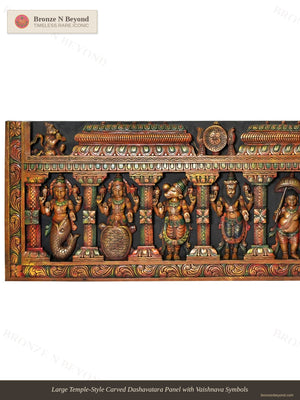 Large Temple-Style Carved Dashavatara Panel with Vaishnava Symbols