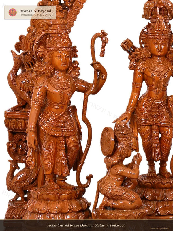 Hand-Carved Rama Darbaar Statue in Teakwood