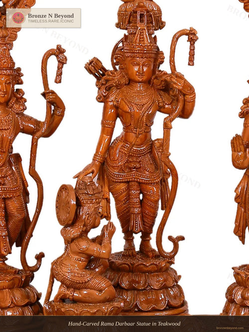 Hand-Carved Rama Darbaar Statue in Teakwood