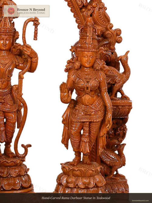 Hand-Carved Rama Darbaar Statue in Teakwood