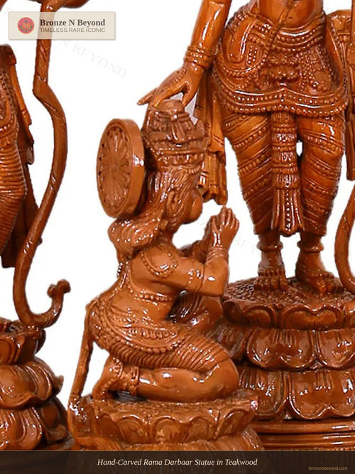 Hand-Carved Rama Darbaar Statue in Teakwood