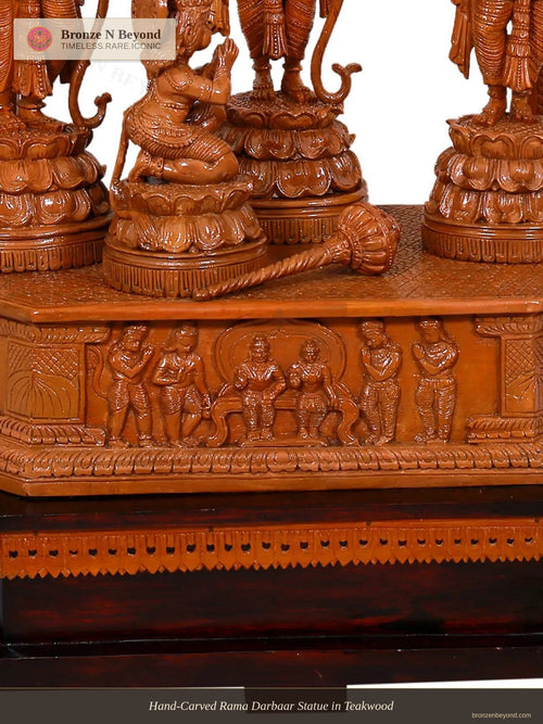 Hand-Carved Rama Darbaar Statue in Teakwood