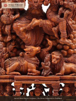 Sacred Shiva Parivar Sculpture | The Divine Household in Teakwood