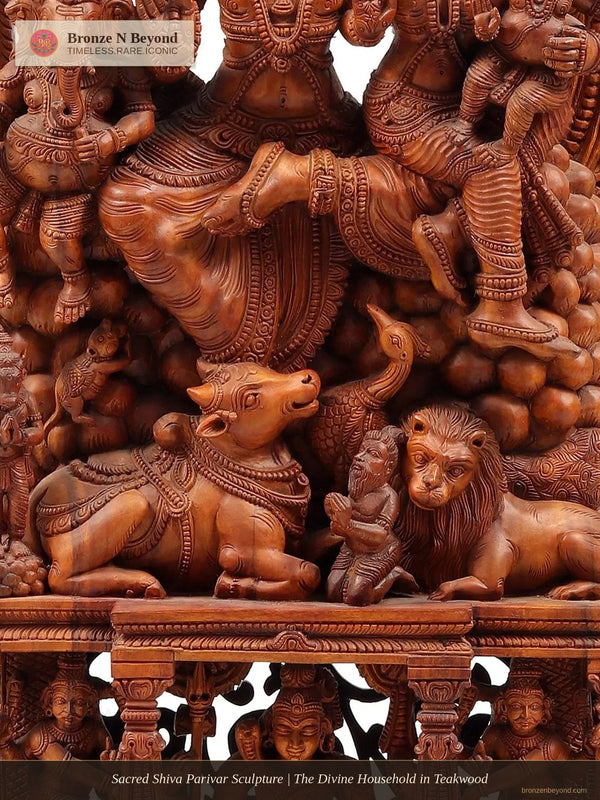 Sacred Shiva Parivar Sculpture | The Divine Household in Teakwood