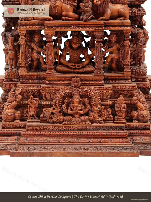 Sacred Shiva Parivar Sculpture | The Divine Household in Teakwood
