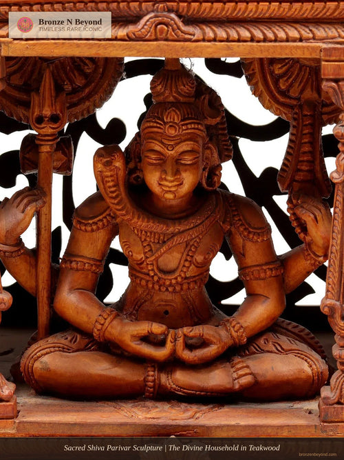 Sacred Shiva Parivar Sculpture | The Divine Household in Teakwood