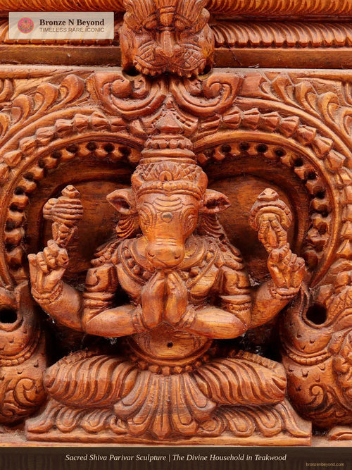 Sacred Shiva Parivar Sculpture | The Divine Household in Teakwood