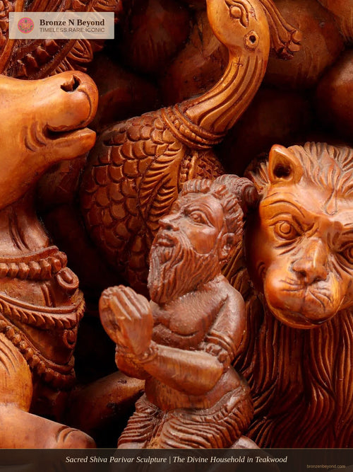 Sacred Shiva Parivar Sculpture | The Divine Household in Teakwood